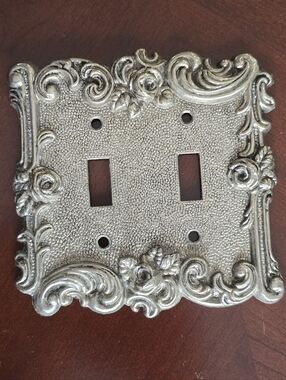 Ornate Decorative Double Toggle Switch Plate - Silver Tone